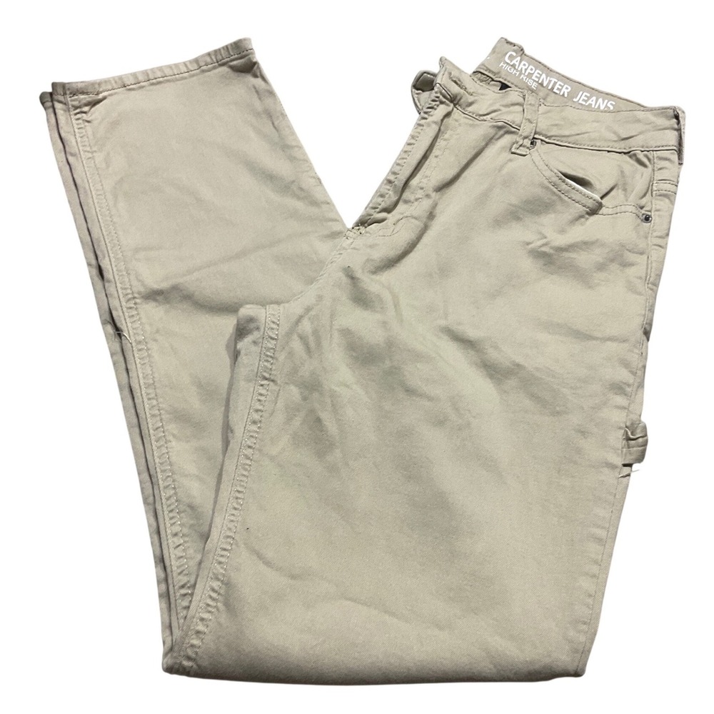 SONG‎ Women Tan Khaki High Rise Carpenter Jeans Utility Pants Hammer Loop 7/28